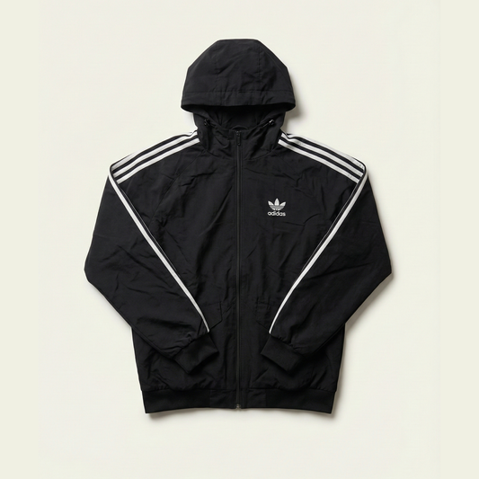 *THRIFTED* Adidas Originals black three-stripe windbreaker jacket